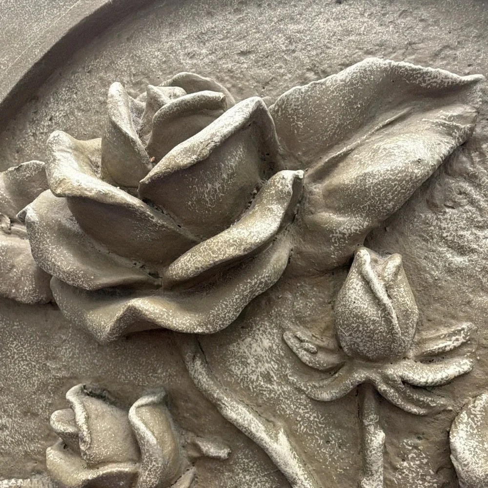 Beige Stone 3D Raised Rose Floral Relief Square Wall Plaque Hanging 9.5x9.5 in